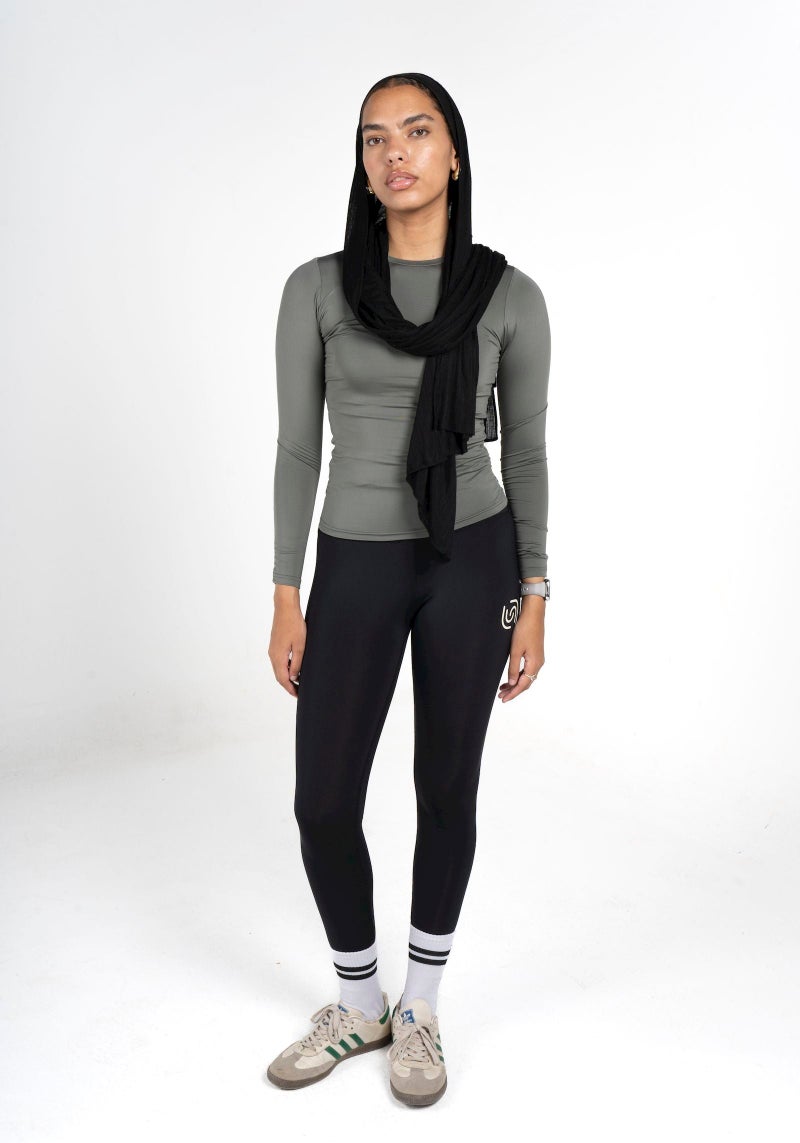 Beyond Women's Olive grey Basic long sleeve top - Image 1